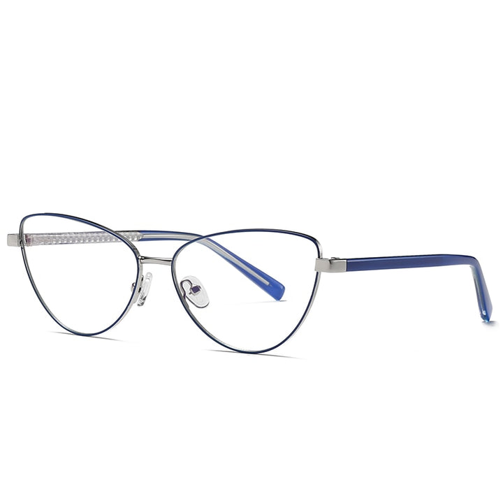 Gmei Women's Full Rim Alloy Cat Eye Frame Eyeglasses 3006 Full Rim Gmei Optical C6 Blue Silver  
