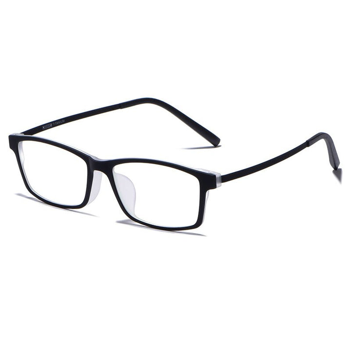 KatKani Men's  Full Rim TR 90 Alloy Frame Titanium Temple Eyeglasses 20971 Full Rim KatKani Eyeglasses Black White  