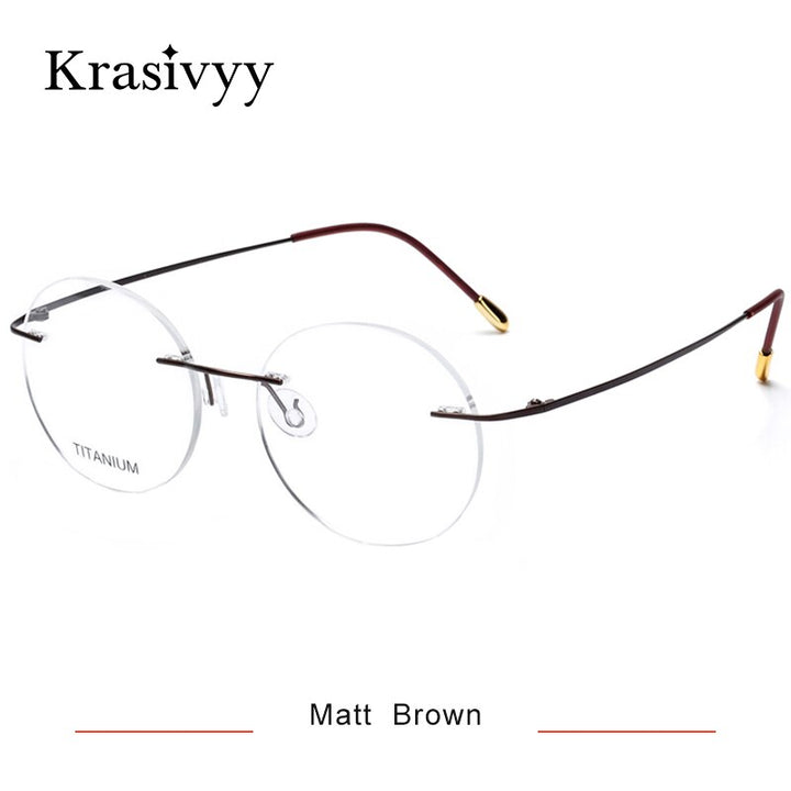 Krasivyy Unisex Rimless Round Titanium Eyeglasses Kr16012 Rimless Krasivyy Matt Brown  