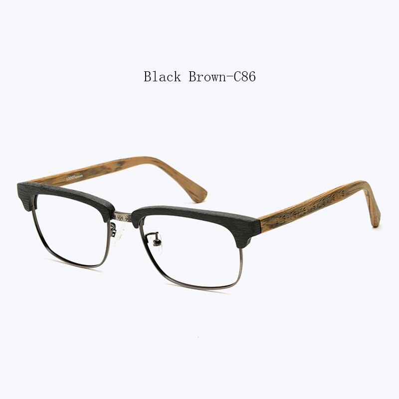 Hdcrafter Men's Full Rim Square Wood Titanium Frame Eyeglasses Ta12321 Full Rim Hdcrafter Eyeglasses Black Brown  