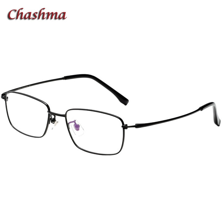 Chashma Ochki Unisex Full Rim Small Square Titanium Eyeglasses 85741 Full Rim Chashma Ochki Black  