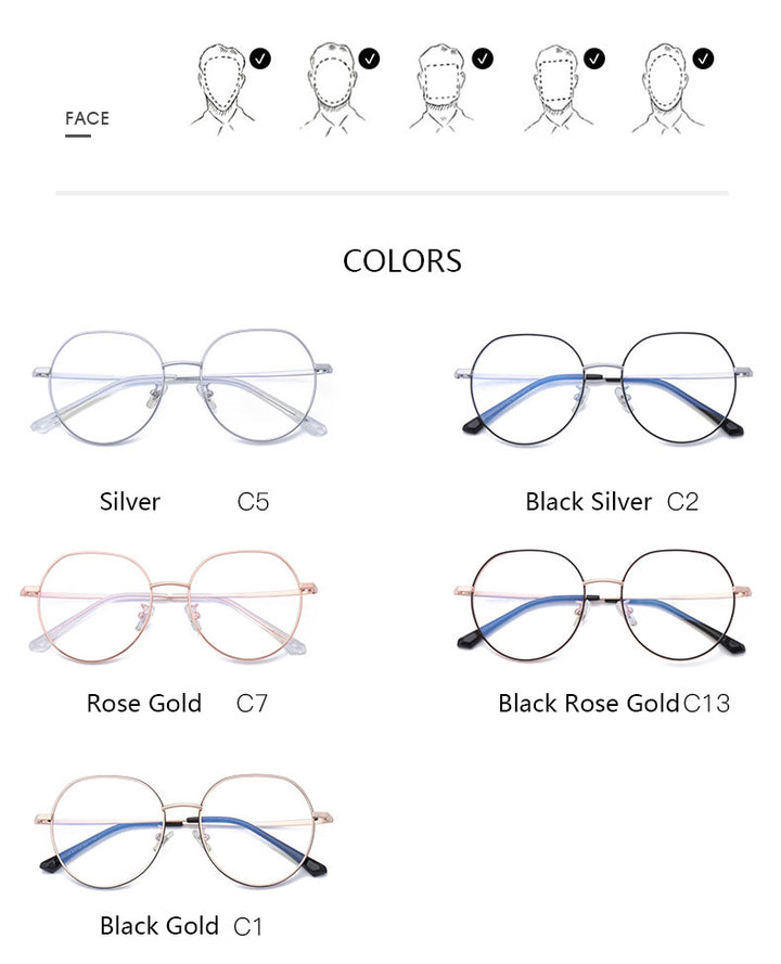Hotony Unisex Full Rim Polygonal Round Titanium Frame Eyeglasses 1122 Full Rim Hotony   