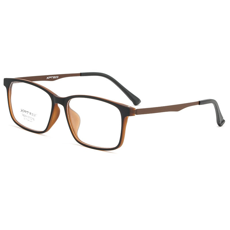 KatKani Men's Full Rim TR 90 Resin β Titanium Square Frame Eyeglasses K9829 Full Rim KatKani Eyeglasses Black Brown  