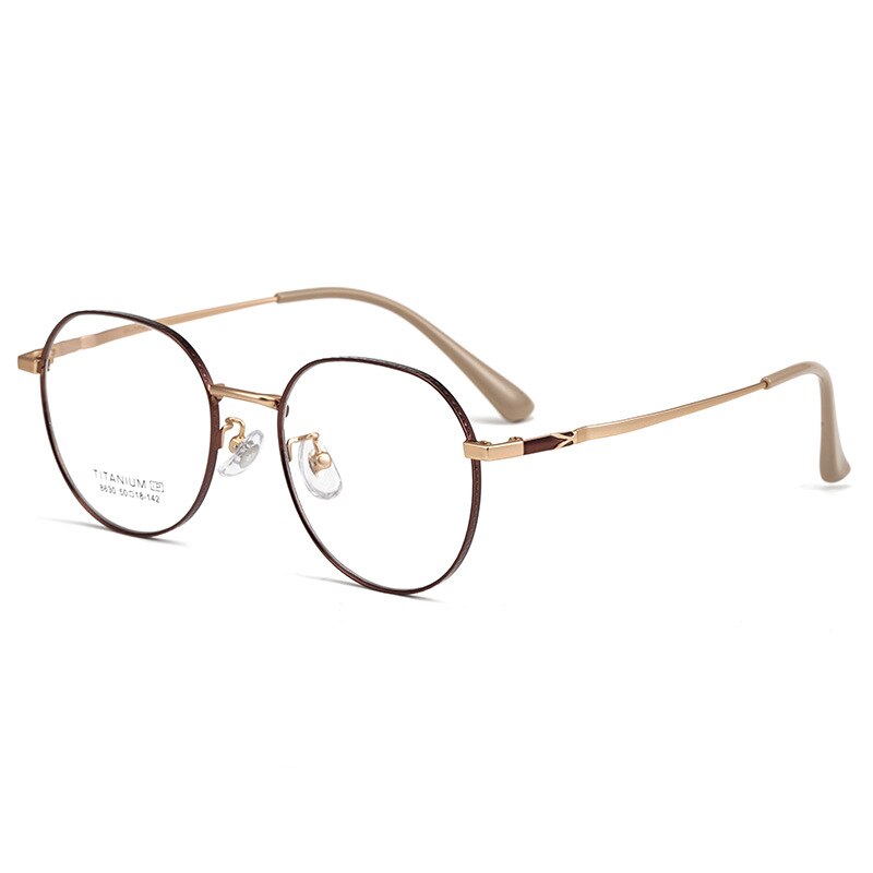 Yimaruili Unisex Full Rim Round Titanium IP Frame Eyeglasses 8630F Full Rim Yimaruili Eyeglasses Coffee Rose Gold  