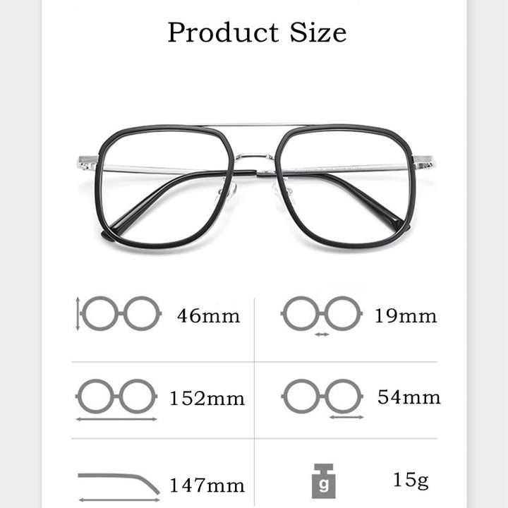 Yimaruili Men's Full Rim Square Double Bridge β Titanium Frame Eyeglasses 2218YJ Full Rim Yimaruili Eyeglasses   