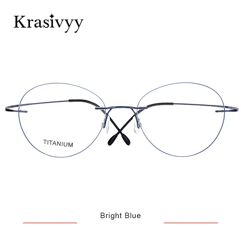 Krasivyy Women's Rimless Round Titanium Eyeglasses Kr619 Rimless Krasivyy Bright Blue  