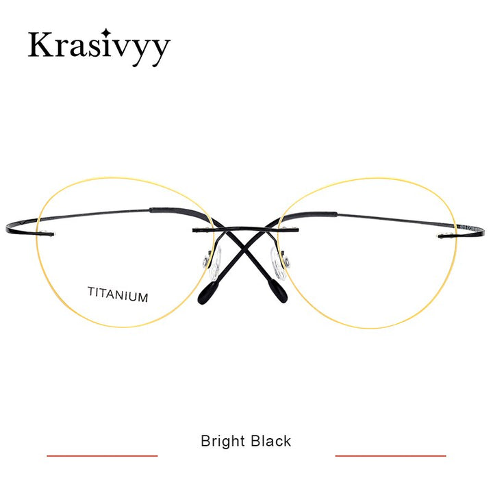 Krasivyy Women's Rimless Round Titanium Eyeglasses Kr619 Rimless Krasivyy Bright Black  