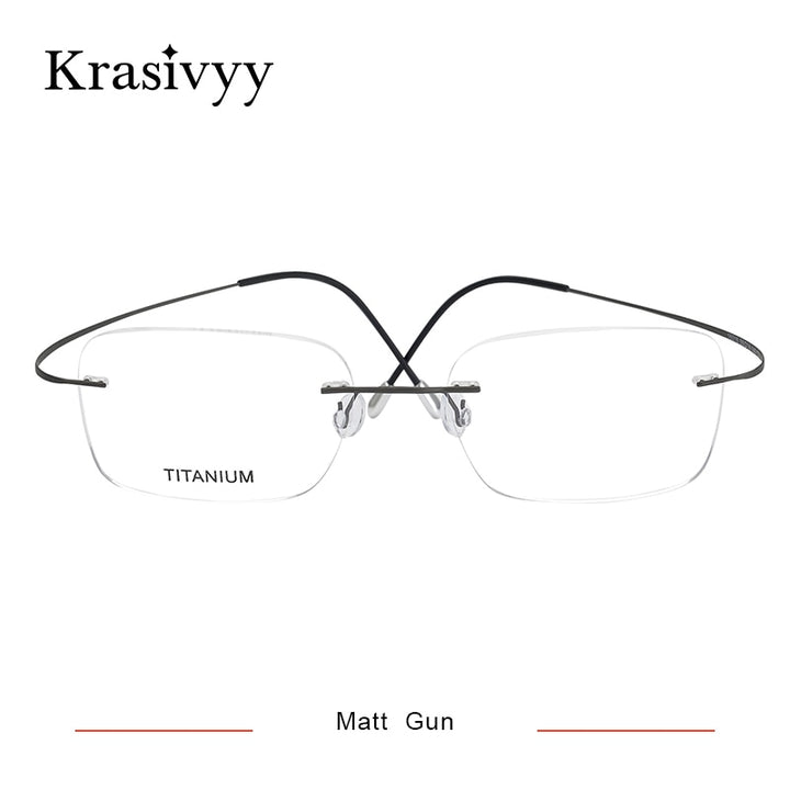 Krasivyy Unisex Rimless Square Screwless Titanium Eyeglasses Kr16016 Rimless Krasivyy Matt Gun  