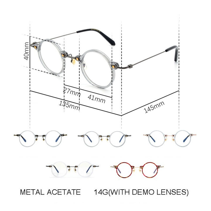 Unisex Acetate Metal Small Round Full Rim Frame Eyeglasses Full Rim Aissuarvey Eyeglasses   