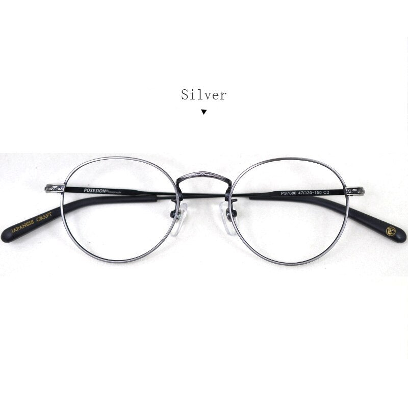 Hdcrafter Unisex Full Rim Round Titanium Frame Eyeglasses Ps7880 Full Rim Hdcrafter Eyeglasses Silver  