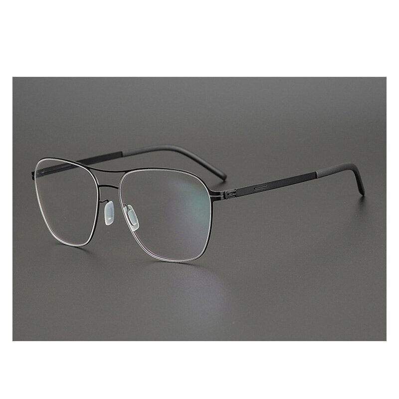 Muzz Men's Full Rim Square Stainless Steel Alloy Double Bridge Screwless Frame Eyeglasses Full Rim Muzz Black  