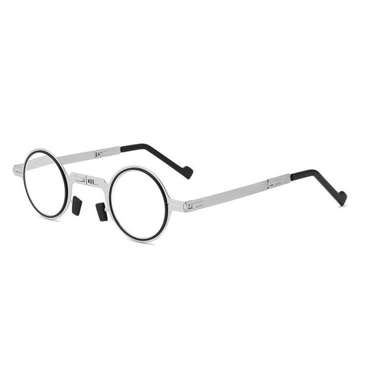 Hotony Unisex Full Rim Round Alloy Screwless Foldable Frame Presbyopic Reading Glasses Reading Glasses Hotony +100 Black Silver 