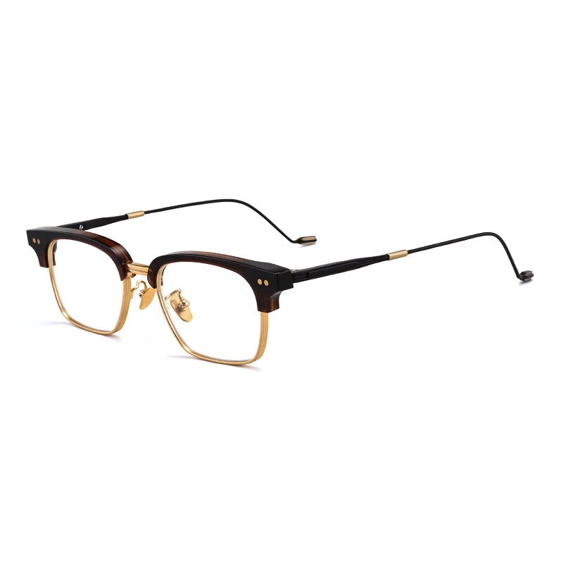 Aissuarvey Acetate Titanium Full Horn Rim Rectangle Frame Eyeglasses Frame Aissuarvey Eyeglasses Tortoise golden  