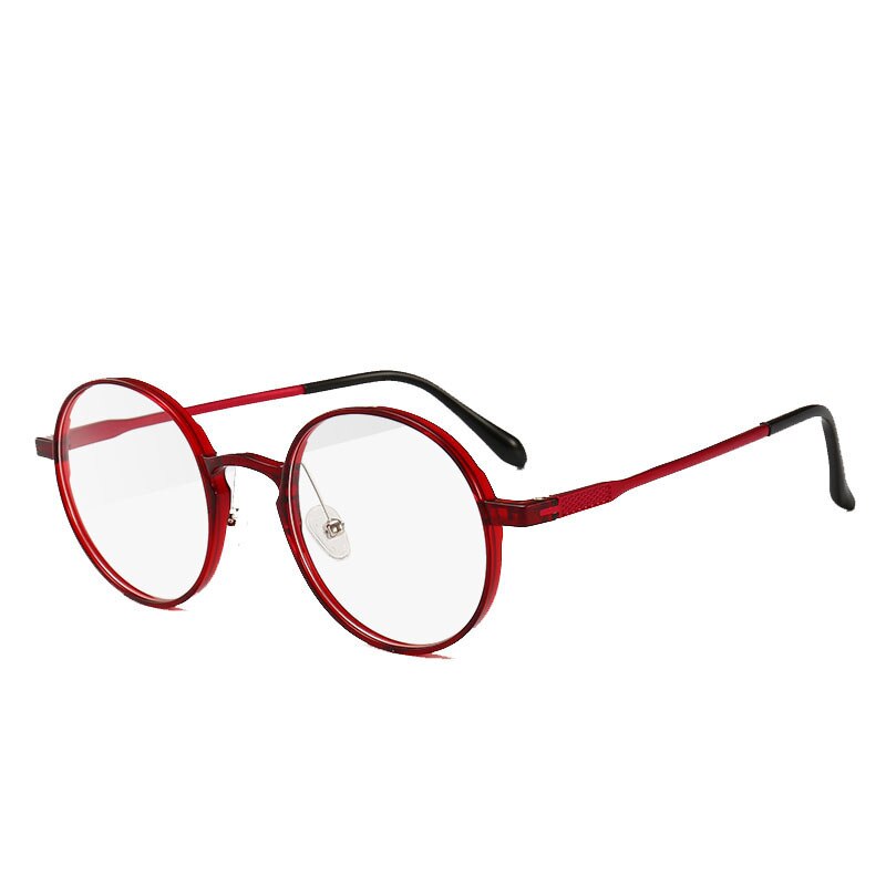 Unisex Round Ultem Steel Full Rim Eyeglasses 1192 Full Rim Bclear Red  