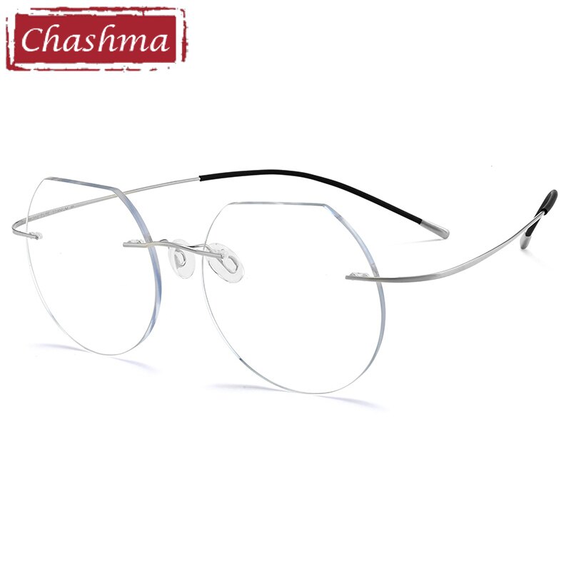 Chashma Ottica Unisex Rimless Flat Top Round Titanium Eyeglasses M20 Rimless Chashma Ottica Silver  