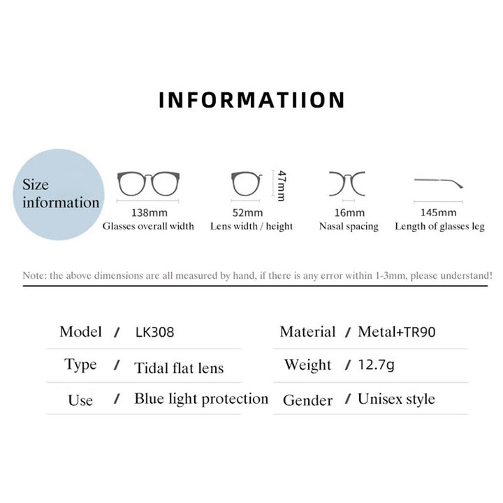 Hotony Women's Full Rim TR 90 Resin Square Frame Eyeglasses Lk308 Full Rim Hotony   