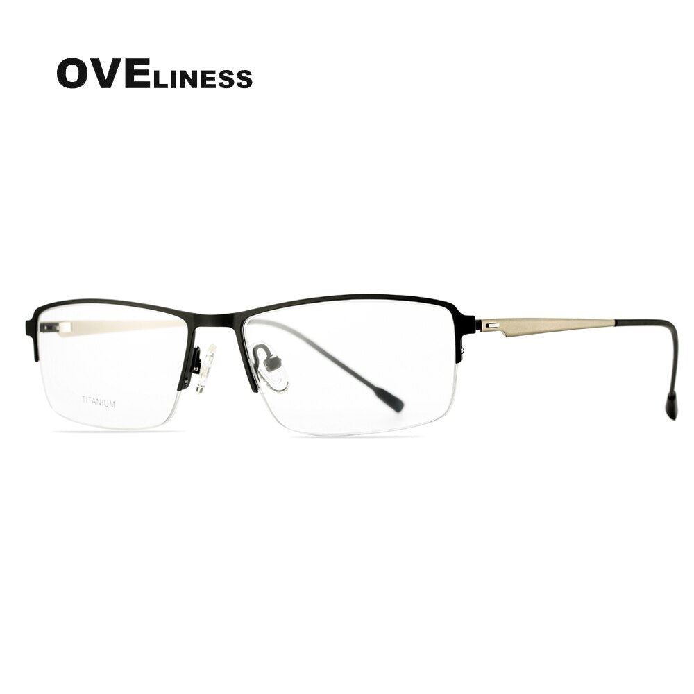 Oveliness Men's Semi Rim Square Screwless Titanium Alloy Eyeglasses Semi Rim Oveliness black  