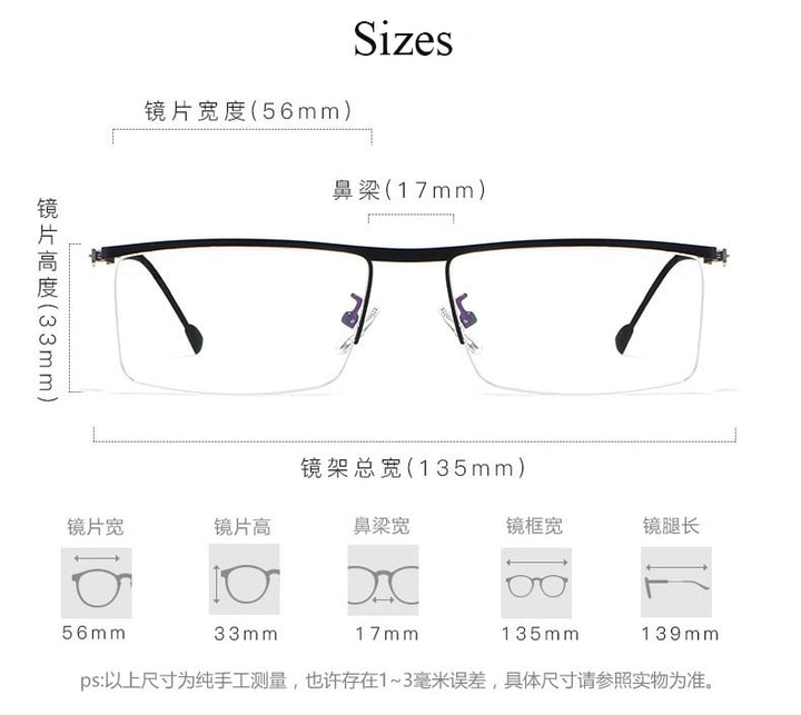 Men's Half Rim Titanium Alloy Frame Spring Hinge Eyeglasses 8827 Semi Rim Bclear   