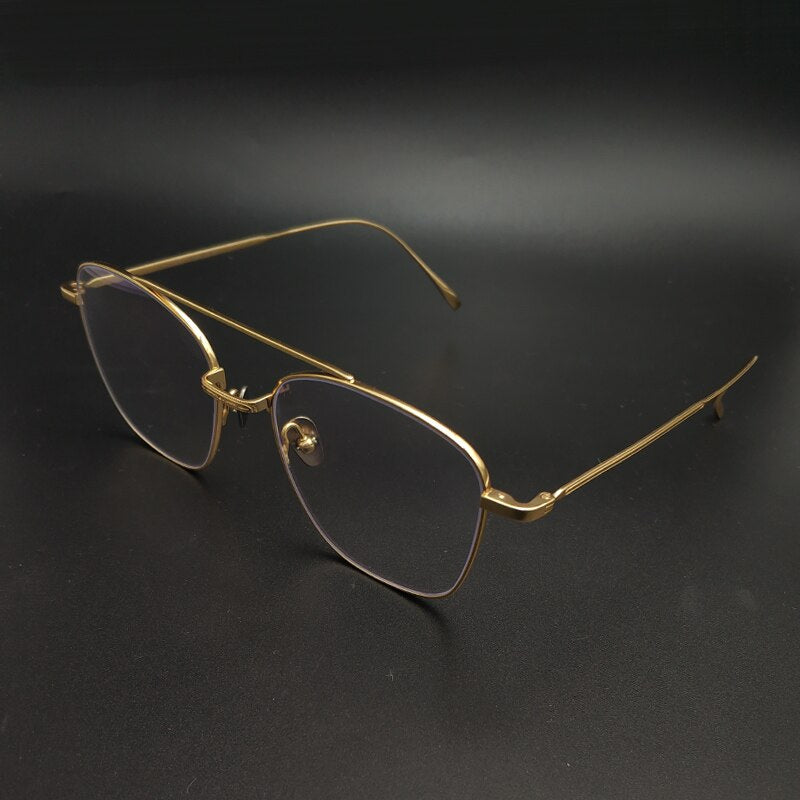 Unisex Retro Double Bridge Eyeglasses Titanium Frame Customizable Lenses Frame Yujo   