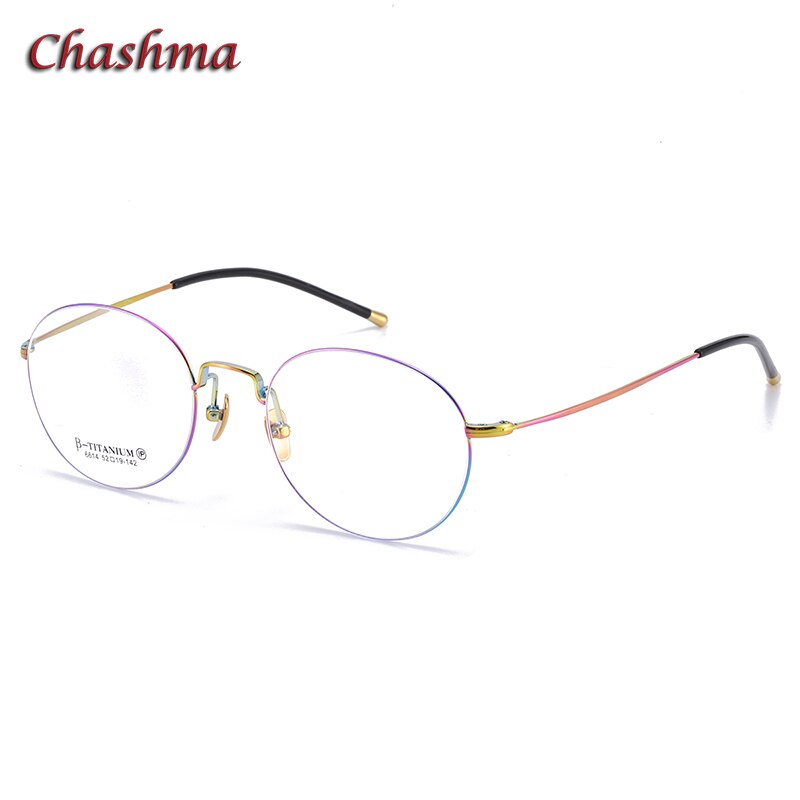 Chashma Ochki Unisex Full Rim Round Titanium Eyeglasses 6614 Full Rim Chashma Ochki Purple Pink  