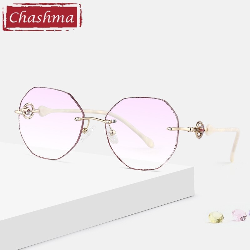 Chashma Ottica Women's Rimless Polygon Round Alloy Eyeglasses Tinted Lenses 007 Rimless Chashma Ottica Rose Gold  