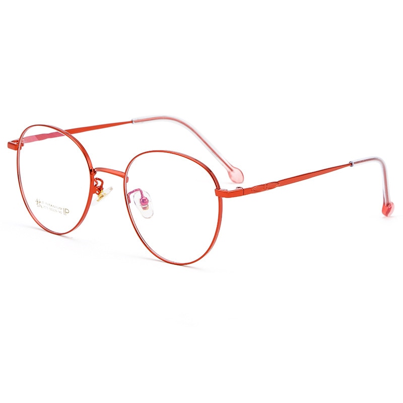 KatKani Unisex Full Rim Round Titanium Frame Eyeglasses K2070 Full Rim KatKani Eyeglasses Red  