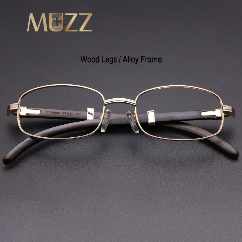 Muzz Men's Full Rim Rectangle Alloy Frame Wood Temple Eyeglasses 1105880 Full Rim Muzz   