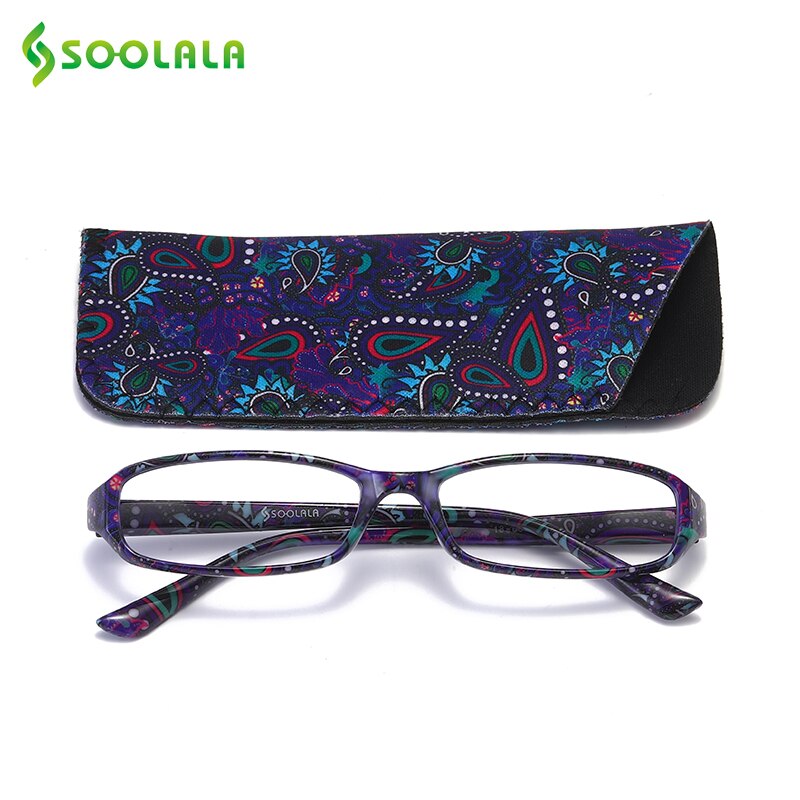 Soolala Brand Unisex Printed Reading Glasses Spring Hinge Rectangular W/ Matching Pouch +1.0 1.5 1.75 2.25 To 4.0 Reading Glasses Soolala   
