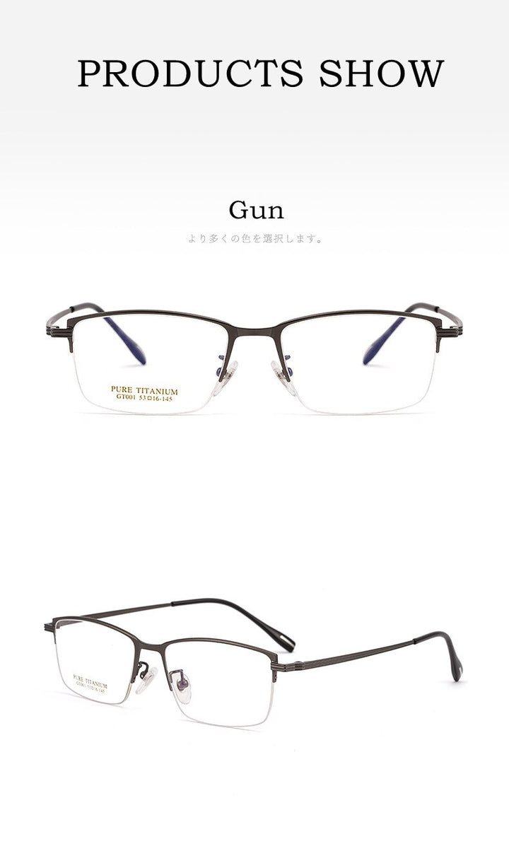 Yimaruili Men's Semi Rim Rectangular Titanium Frame Eyeglasses GT001 Semi Rim Yimaruili Eyeglasses   