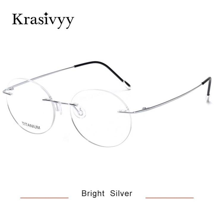 Krasivyy Unisex Rimless Round Titanium Eyeglasses Kr16012 Rimless Krasivyy Bright Silver  