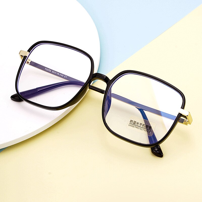 KatKani Unisex Full Rim Square TR 90 Acrylic Frame Anti Blue Light Eyeglasses T2055 Full Rim KatKani Eyeglasses Black  