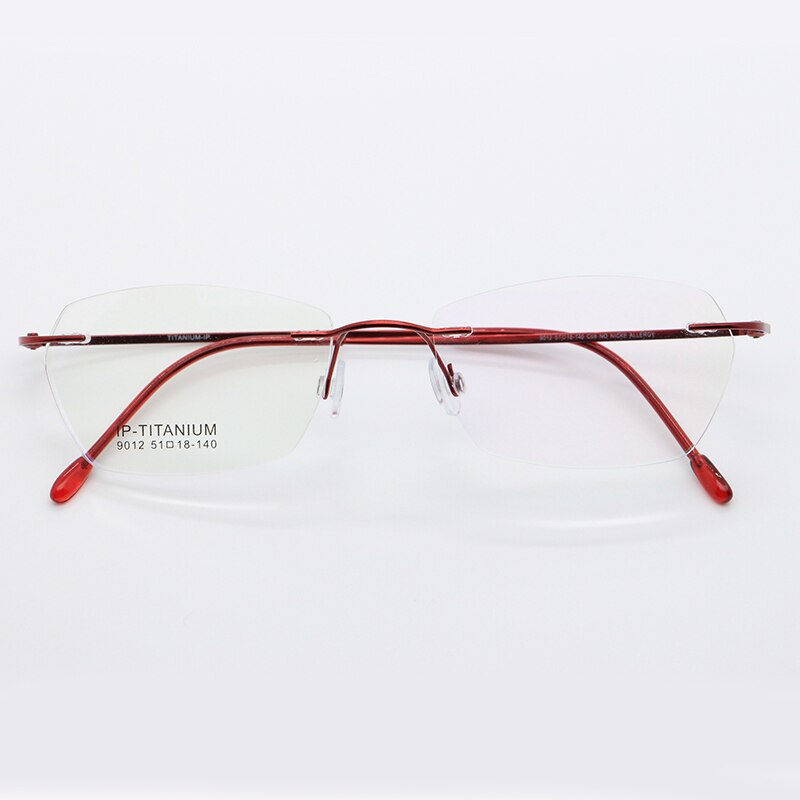 Women's Rimless Titanium Frame Eyeglasses Customizable Lenses 9012 Rimless Bclear Red  