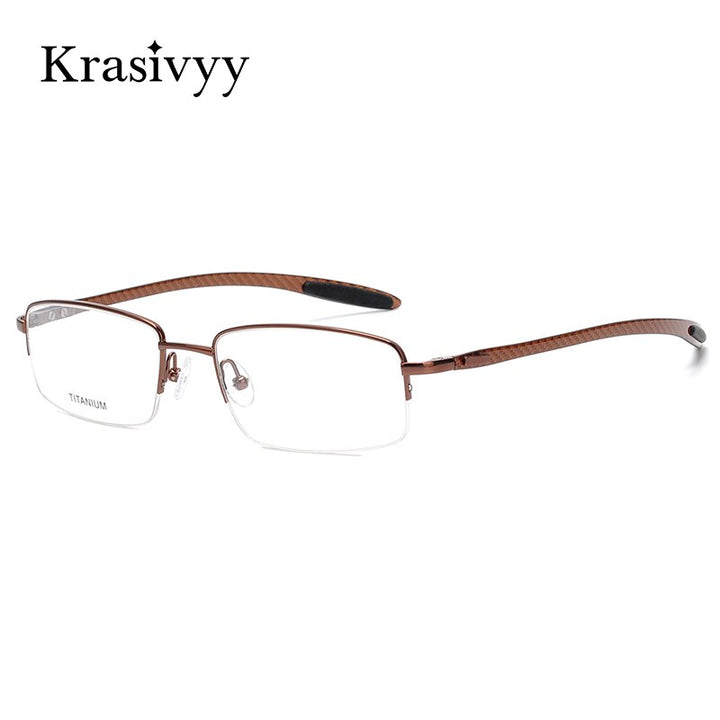 Krasivyy Men's Semi Rim Rectangle Square Carbon Fiber Titanium Eyeglasses Krb046 Semi Rim Krasivyy   