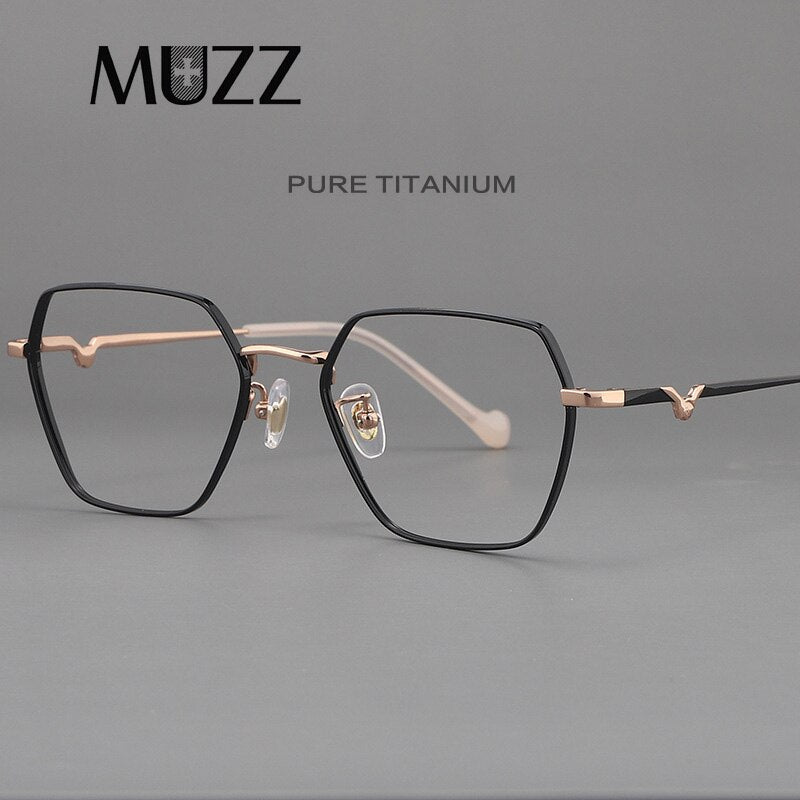 Muzz Men's Full Rim Square Polygonal Titanium Frame Eyeglasses 15 Full Rim Muzz   