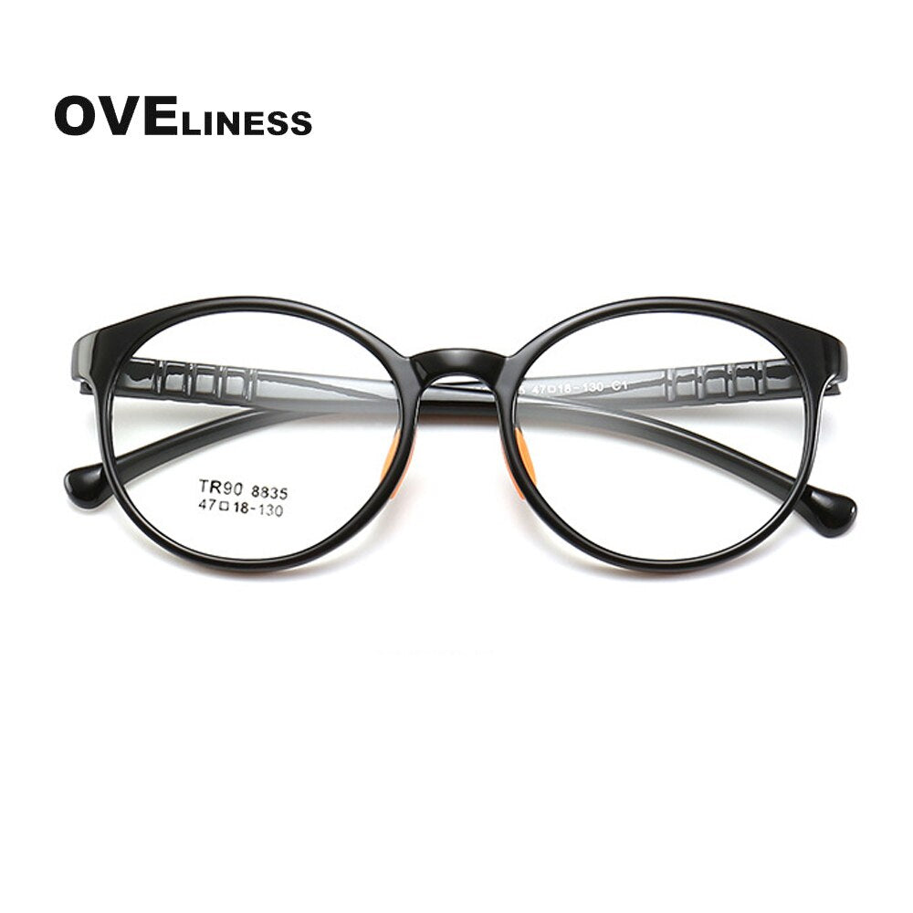 Oveliness Children's Unisex Full Riim Round Tr90 Titanium Eyeglasses 8835 Frame Oveliness black  