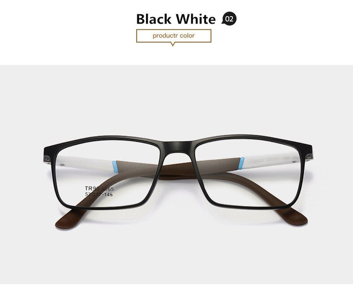 Men's Eyeglasses Oversized Half Frame Square Sports 8065 Sport Eyewear SunnyFunnyDay C2 Black White  