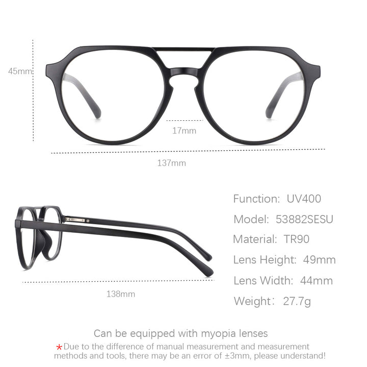 CCSpace Unisex Full Rim Round Tr 90 Titanium Frame Eyeglasses Clip On 5 Piece Lens Sunglasses 53882 Sunglasses CCspace   