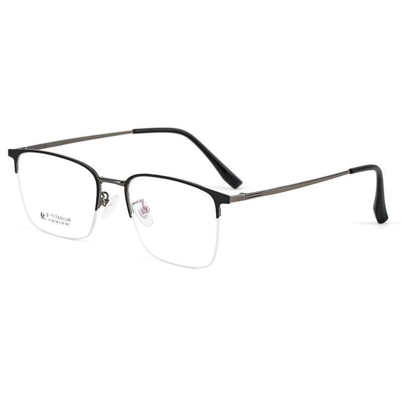 KatKani Men's Semi Rim Titanium Alloy Frame Eyeglasses 6139 Semi Rim KatKani Eyeglasses Black Gun  