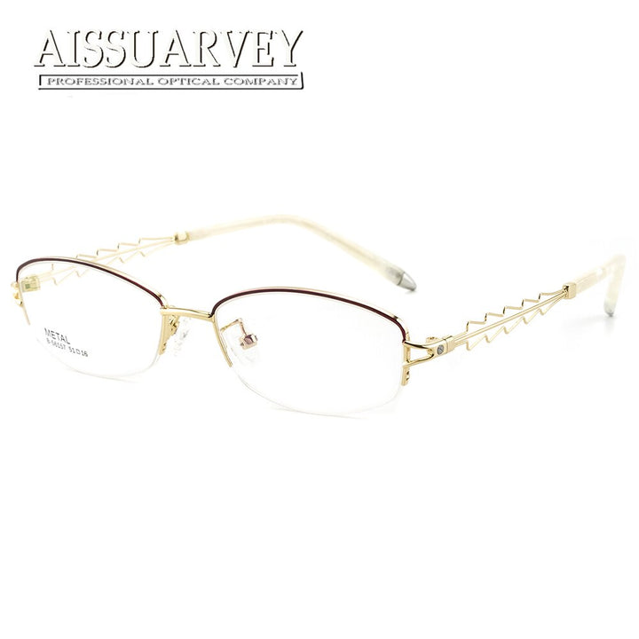 Aissuarvey Women's Semi Rim Rectangle Hollow Alloy Eyeglasses As1561571 Semi Rim Aissuarvey Eyeglasses Gold  