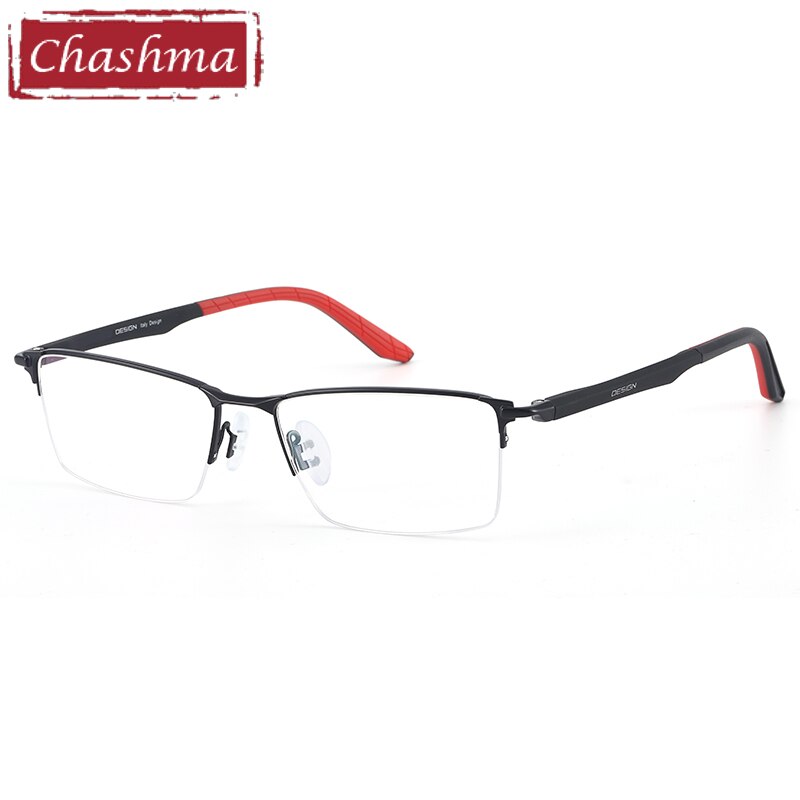 Chashma Ottica Men's Semi Rim Large Square Titanium Alloy Eyeglasses 9453 Semi Rim Chashma Ottica Black Red  