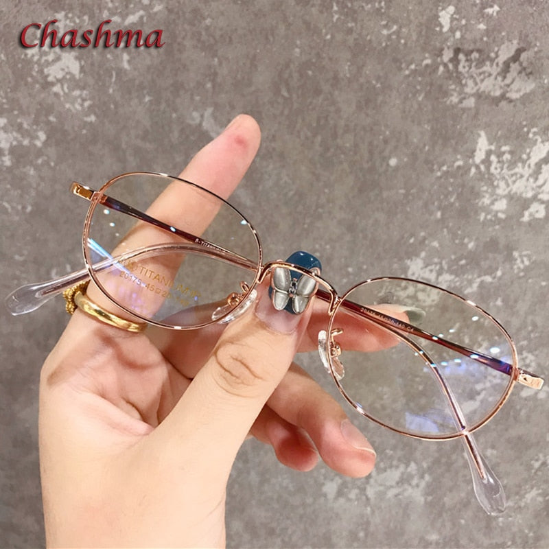 Chashma Ochki Unisex Full Rim Small Round Titanium Eyeglasses 20175 Full Rim Chashma Ochki Rose Gold  