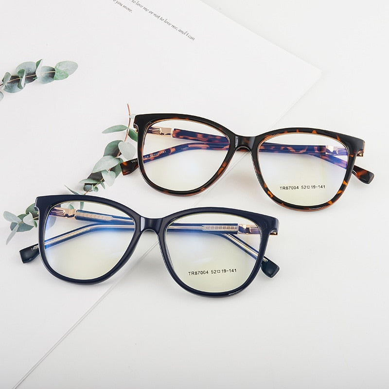 Hotony Woman's Full Rim Cat Eye TR 90 Resin Alloy Frame Eyeglasses 7004 Full Rim Hotony   