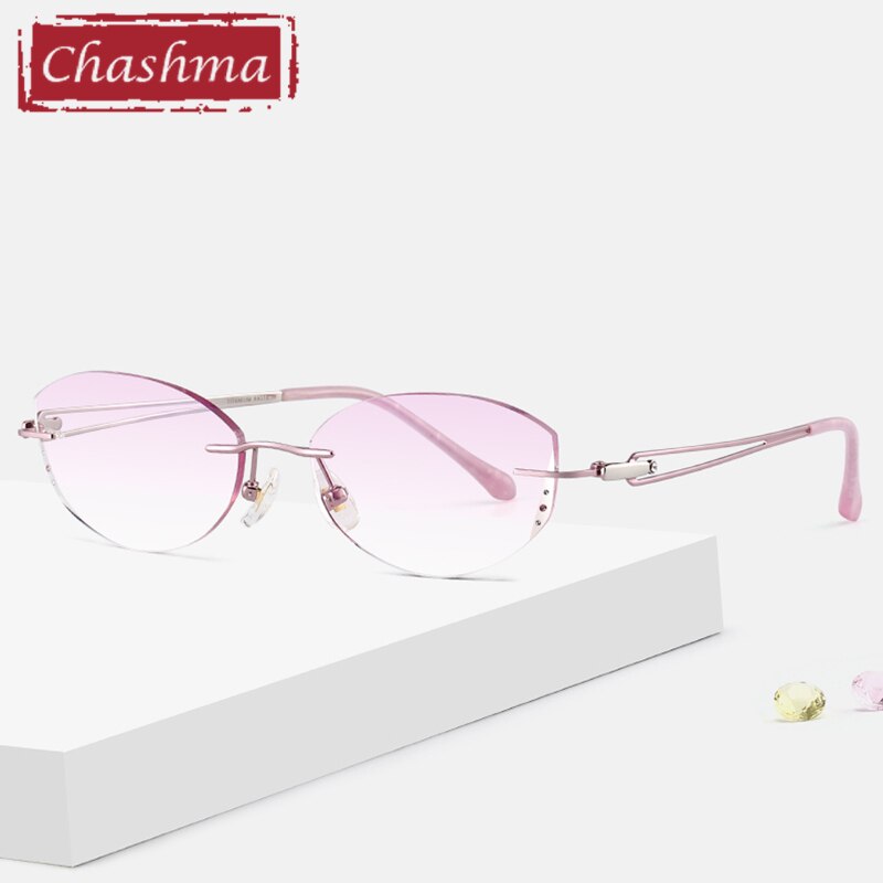 Chashma Ottica Women's Rimless Oval Cat Eye Titanium Eyeglasses Tinted Lenses 99018 Rimless Chashma Ottica Pink  