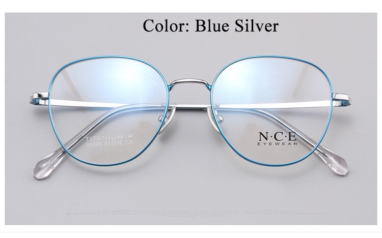 Unisex Oval Full Rim Titanium Frame Eyeglasses Sc88309 Full Rim Bclear blue silver  