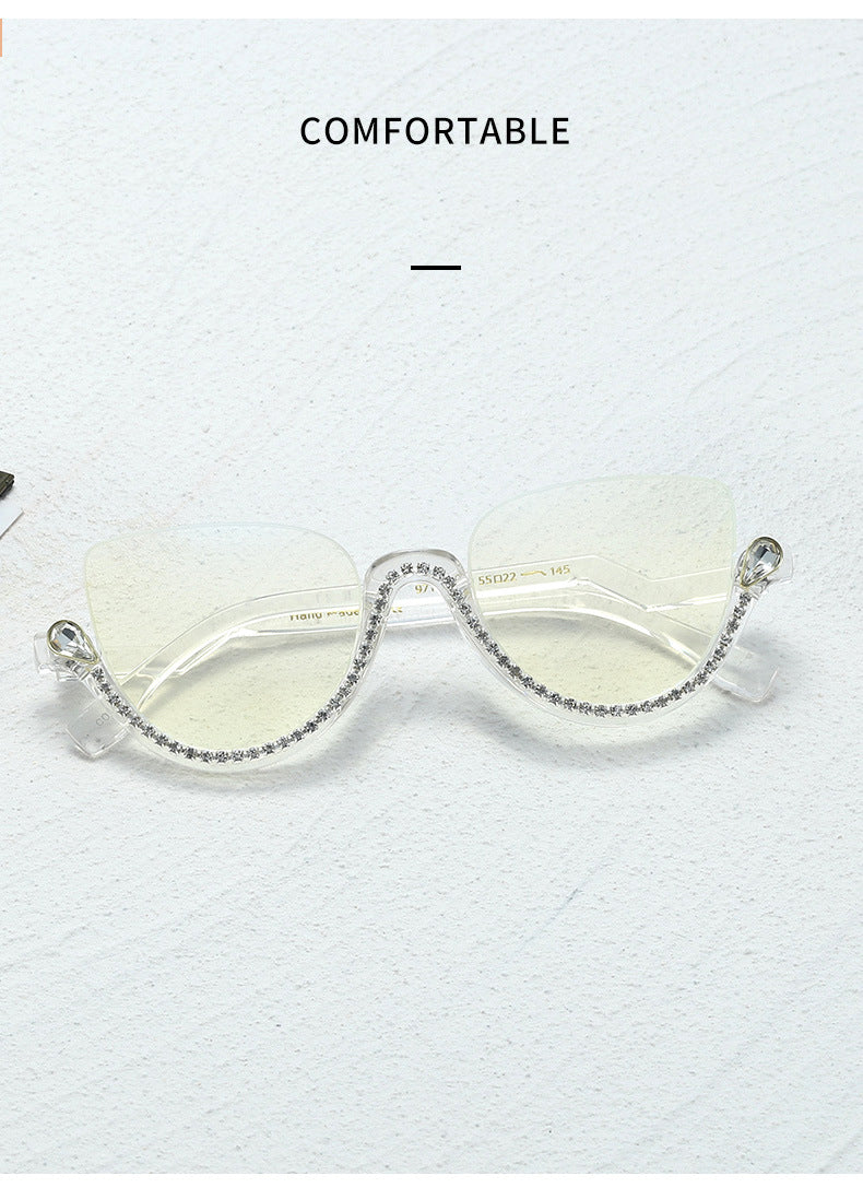 CCSpace Women's Semi Rim Tr 90 Titanium Jeweled Frame Eyeglasses 45159 Semi Rim CCspace   