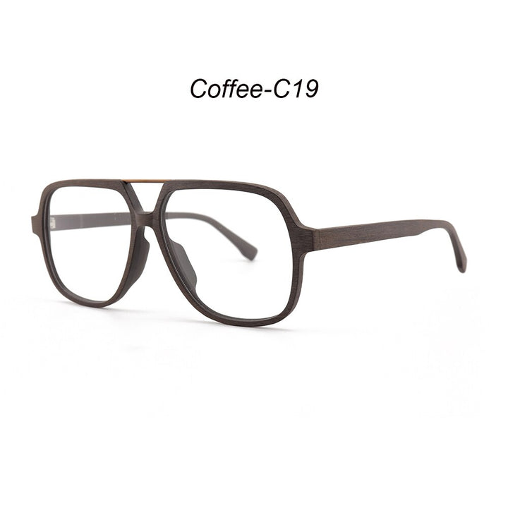 Hdcrafter Unisex Full Rim Polygonal Double Bridge Wood Metal Frame Eyeglasses 6018 Full Rim Hdcrafter Eyeglasses Coffee-C19  