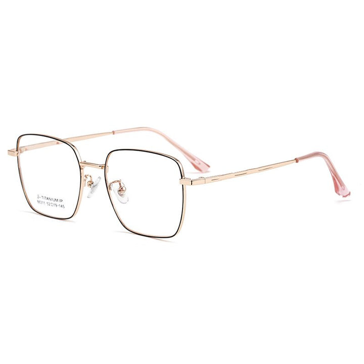 KatKani Unisex Full Rim Square Alloy Frame Eyeglasses 86311P Full Rim KatKani Eyeglasses Black Rose Gold  