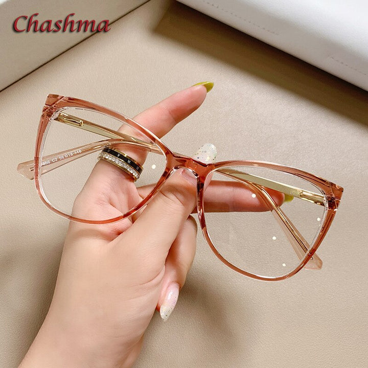 Chashma Ochki Women's Full Rim Square Cat Eye Tr 90 Titanium Eyeglasses 7856 Full Rim Chashma Ochki Transparent Brown  