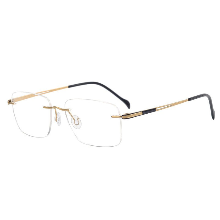 Aissuarvey Titanium Rimless Rectangular Frame Unisex Eyeglasses Rimless Aissuarvey Eyeglasses Gold  