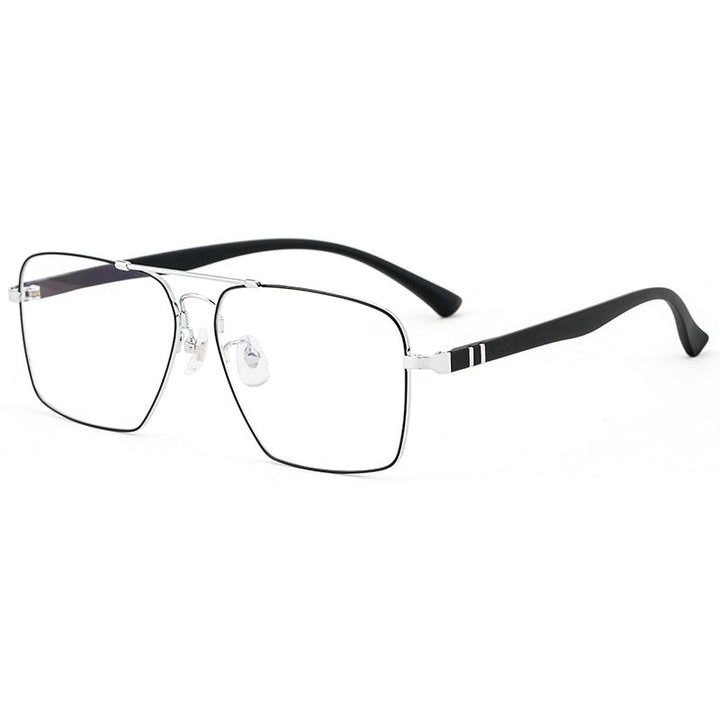 Yimaruili Men's Full Rim Double Bridge Titanium Alloy Frame Eyeglasses 8227 Full Rim Yimaruili Eyeglasses Black Silver  
